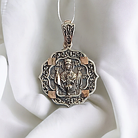 Срібний медальйон "Невипивана Чаша" Пресвятої Богородиці, 6.16 г, чорнений із золотими вставками