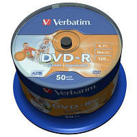 Диск DVD Verbatim 4.7Gb 16X CakeBox 50шт AZO Print 43533 OIU