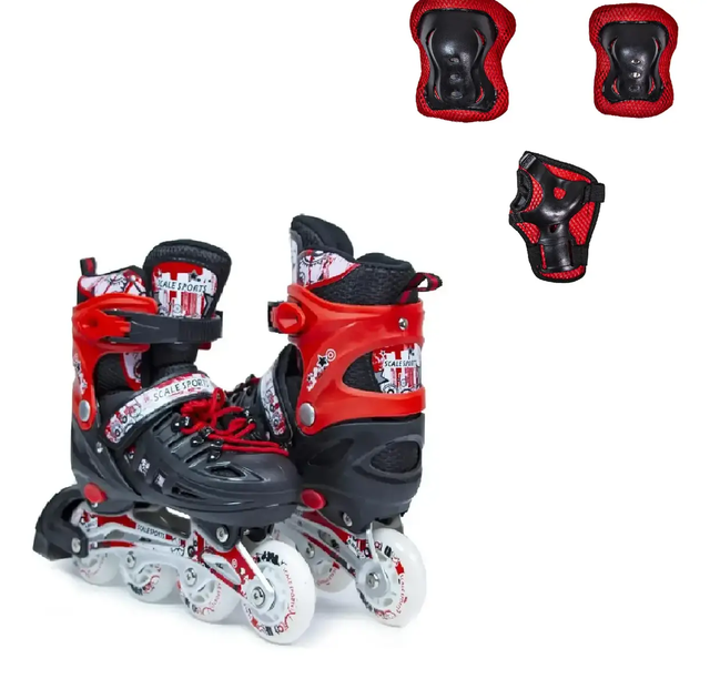 Ролики з комплектом захисту (на коліна, лікті та долоні) Scale Sports Червоні. Розмір 38-41 Ролики з комплектом захисту (на коліна, лікті та долоні) Scale Sports Червоні. Розмір 38-41