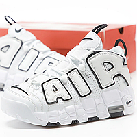 Кроссовки мужские и женские Nike Air More Uptempo white black / Найк аир мор Аптемпо белые c черным