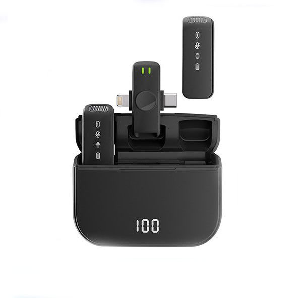 Петличні мікрофони універсальні з адаптером, вихід Type-C і Lightning, з Bluetooth і акумулятором, 2 шт