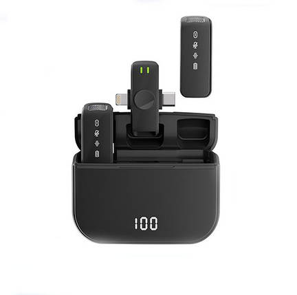 Петличні мікрофони універсальні з адаптером, вихід Type-C і Lightning, з Bluetooth і акумулятором, 2 шт, фото 1