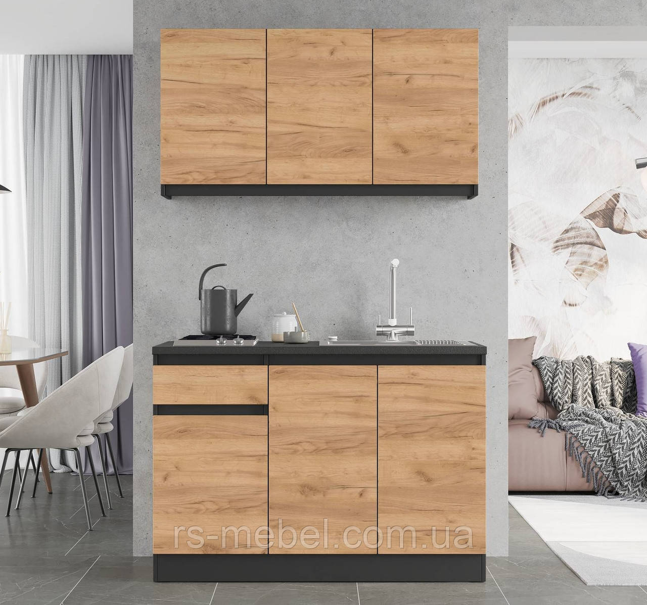 Кухня К-5 (1,2 м/пог.) антрацит / крафт золотий (Еверест), фото 1