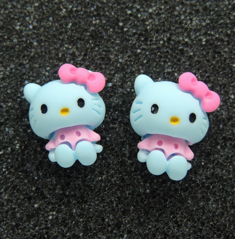 Кліпси сережки дитячі для вух без пробивання вуха Liresmina Jewelry сережки Hello Kitty Хеллоу Кітті з малиновим