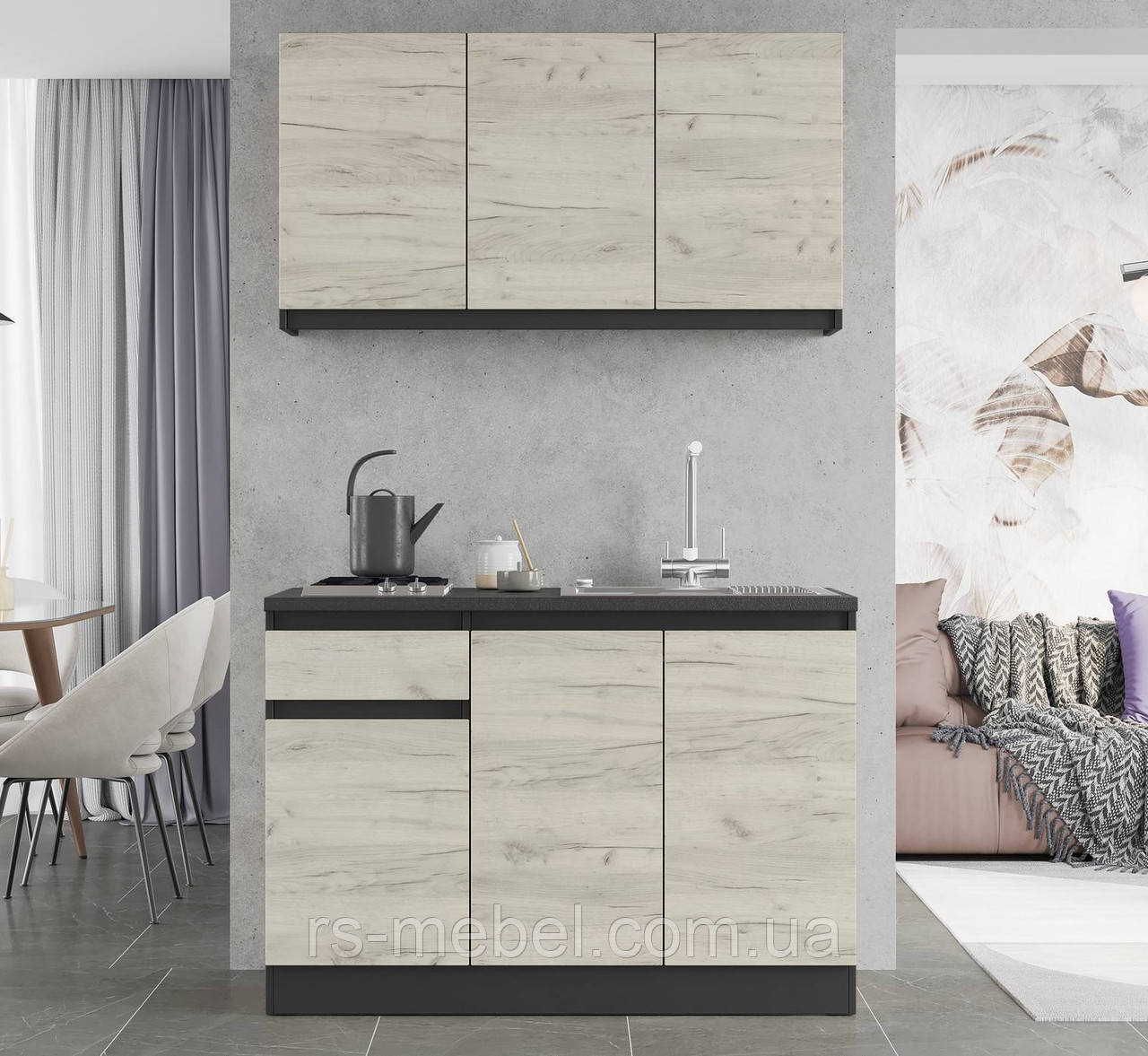 Кухня К-5 (1,2 м/пог.) антрацит / крафт білий (Еверест), фото 1