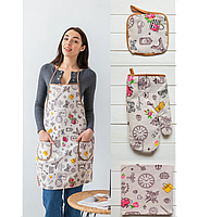 Женский кухонный набор "Мадам" 4в1, фартук прихватки перчатка полотенце для кухни, подарок для жены