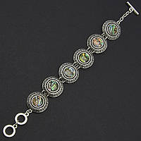 Браслет женский серебристого цвета круглый с разноцветными камнями галиот тогл длинна 22 см ширина 23 мм