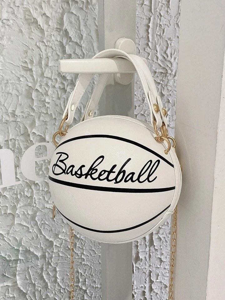 Жіноча кругла сумка BASKETBALL м'яч на ланцюжку біла молочна