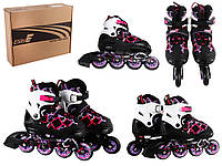 Ролики детские черно-розовые PU колесами со светом в коробке М (34-37) 92215-M