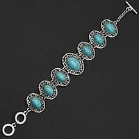 Браслет жіночий сріблястого кольору овальний з камінцями бірюза застібка тогдовжина 22 см ширина 30 мм