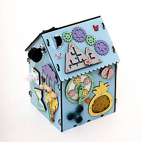 Бізібудинок бізікуб ігровий розвиваючий для дітей дерев'яний Блакитний 35х25х25