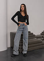 Женские джинсы широкие джинсовые штаны Staff blue gray wide leg Sensey Жіночі джинси широкі джинсові штани