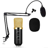 Студийный конденсаторный микрофон Music D.J. M800U pro mic со стойкой и ветрозащитой Black/Gold at