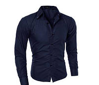Рубашка в британксом стиле длинный рукав темно- синяя код 1 XXL