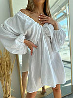 Женское воздушное натуральное свободное короткое платье из муслина Цвет Белый