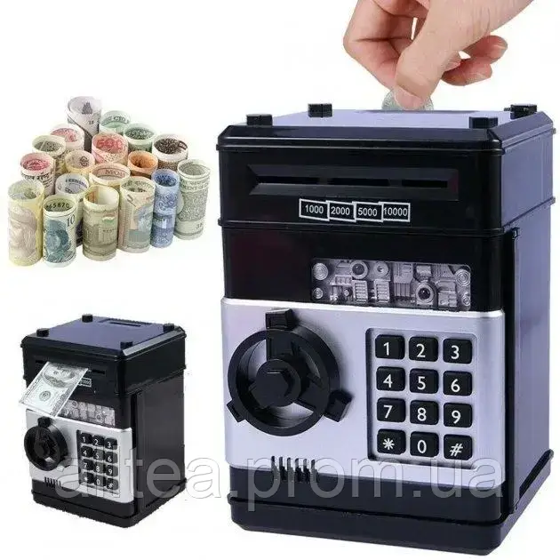 Электронный сейф копилка Number Banc Банкомат детский подарок с кодовым замком Черный at - фото 1 - id-p2183060027
