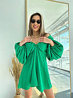 Жіноче повітряне натуральне вільне коротке плаття з мусліну Колір Зелений