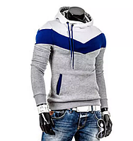 Універсальний чоловічий светр з коміром-хомут блакитно-білий ХL-XXL
