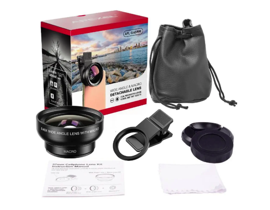 Лінза для телефона Apexel APL-0.45WM Deluxe Lens Clip Kit 2 in 1, набір лінз, об'єктивів для телефона,