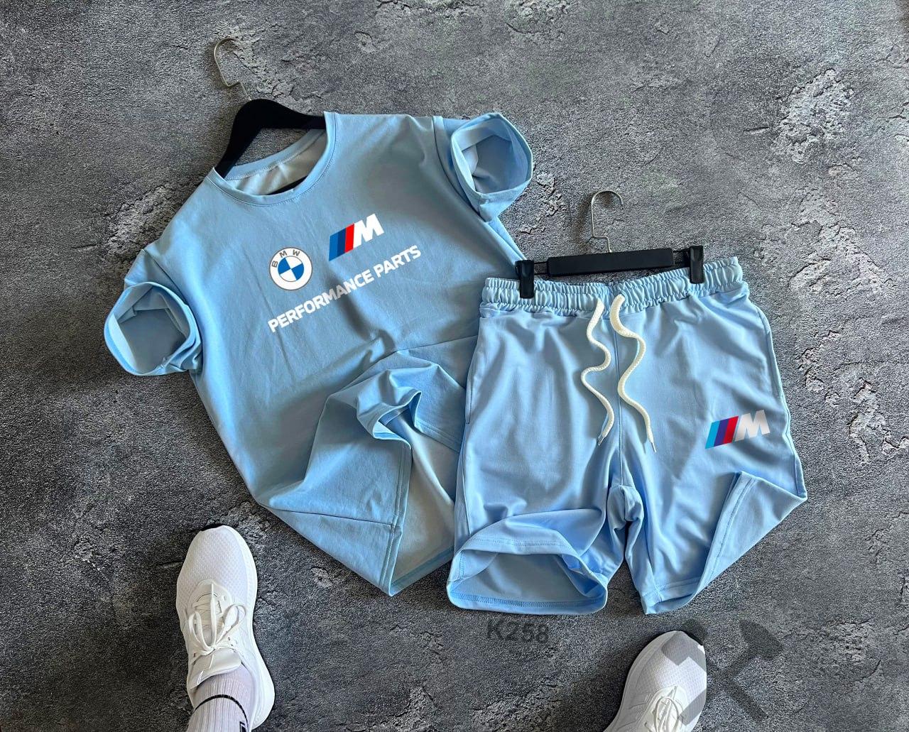 Чоловічий літній костюм Футболка + Шорти BMW Motorsport блакитний БМВ