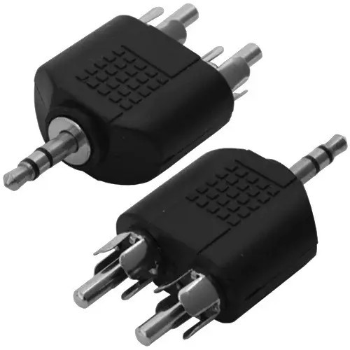 Перехідник штекер тато 3.5стерео -2 штекер папа Rca корпус пластик, фото 1