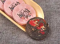 Китайский чай Шу Пуэр Му Чжи Дяньхун с розой мини-блин 2023 год (14 шт) 100 грамм