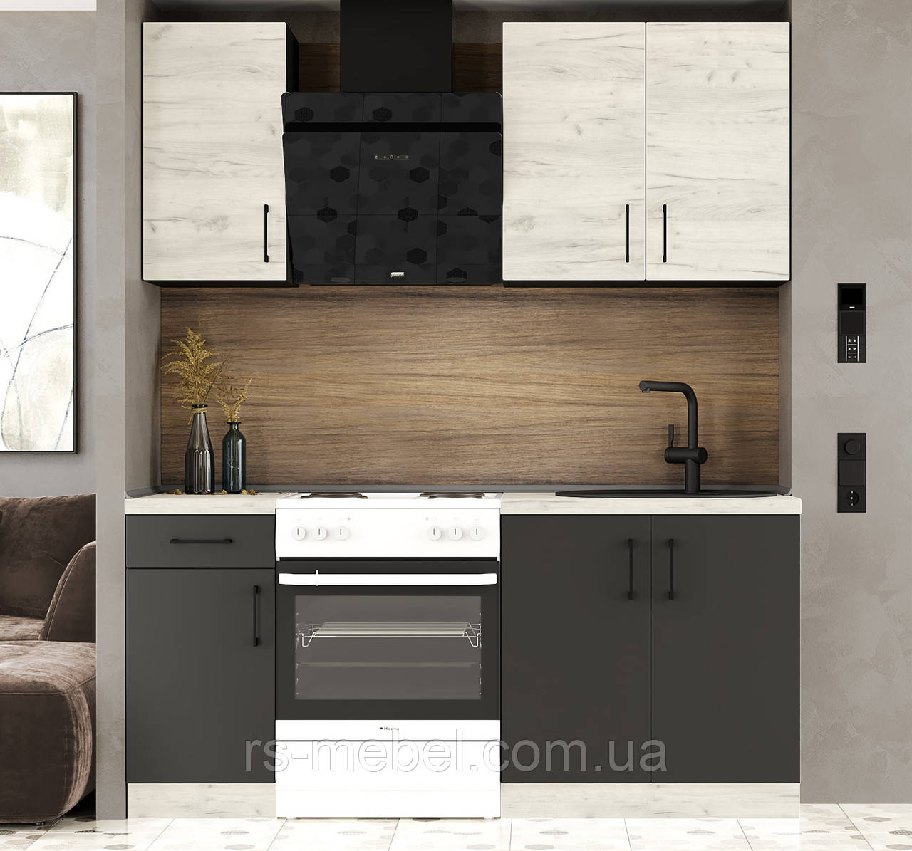 Кухня К-1 (1,8 м/пог.) крафт білий / антрацит (Еверест), фото 1