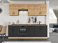 Кухня Оптима Еверест набір К-7 2.4 м, зі стільницею, без мийки, Дуб Крафт Золотий/Антрацит, Антрацит
