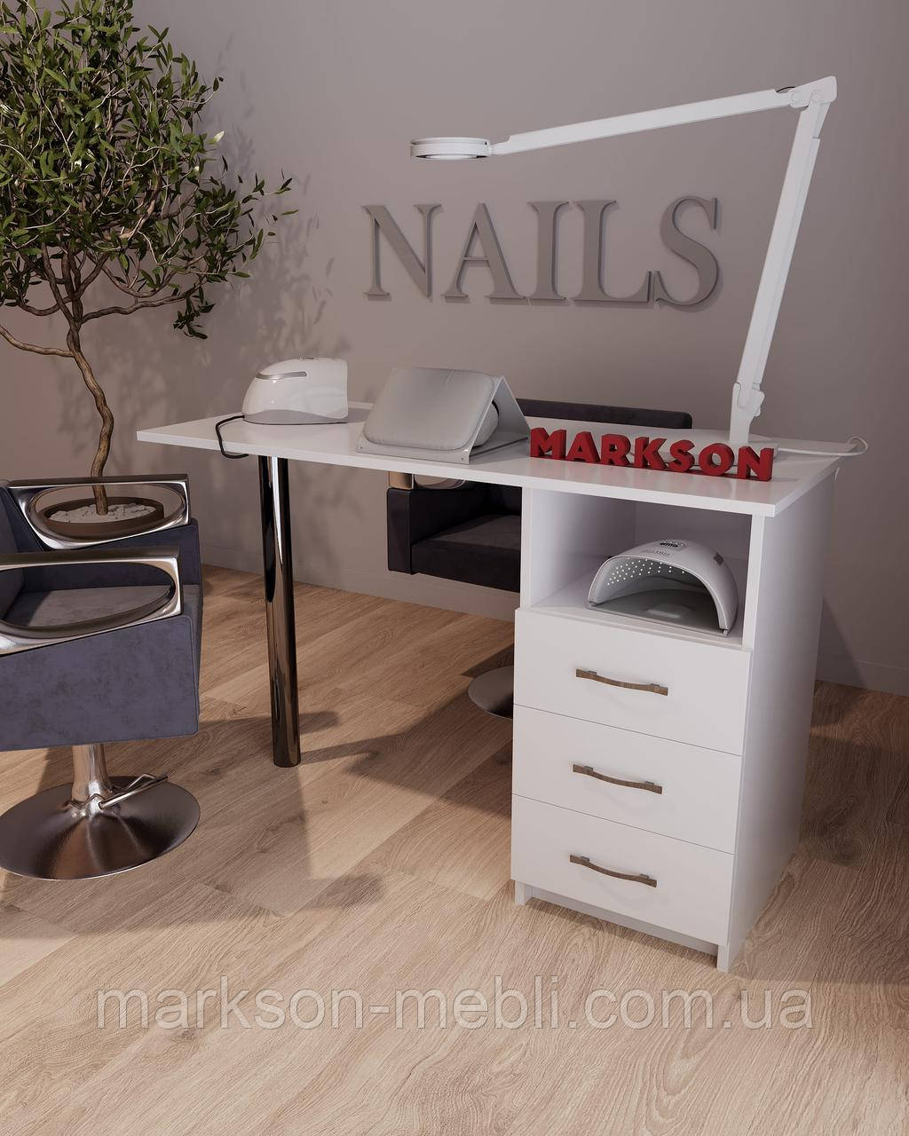 Манікюрний стіл на одну тумбу з ящиками, білий Flash М139, фото 1