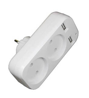 Подвійна розетка з двома USB портами для заряджання, перехідник з розетками, фото 2