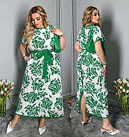 Платье летнее длинное с принтом 671 "Папоротник" Зелёный