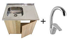 Тумба з мийкою 80х50 (0,8 мм) ліва Дуб сонома в комплекті із змішувачем і сифоном для кухні