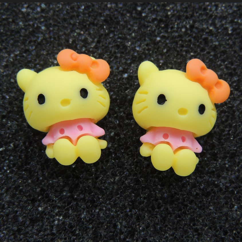 Кліпси сережки дитячі для вух без пробивання вуха Liresmina Jewelry сережки Hello Kitty Хеллоу Кітті з помаранчевим