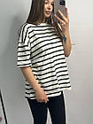 Футболка жіноча базова класична на літо, бавовна, біла в чорну полоску, фото 4