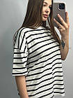 Футболка жіноча базова класична на літо, бавовна, біла в чорну полоску, фото 5