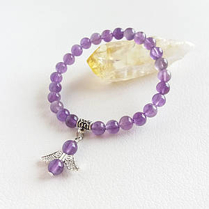 Браслет із Аметиста d 6мм з підвіскою Ангел