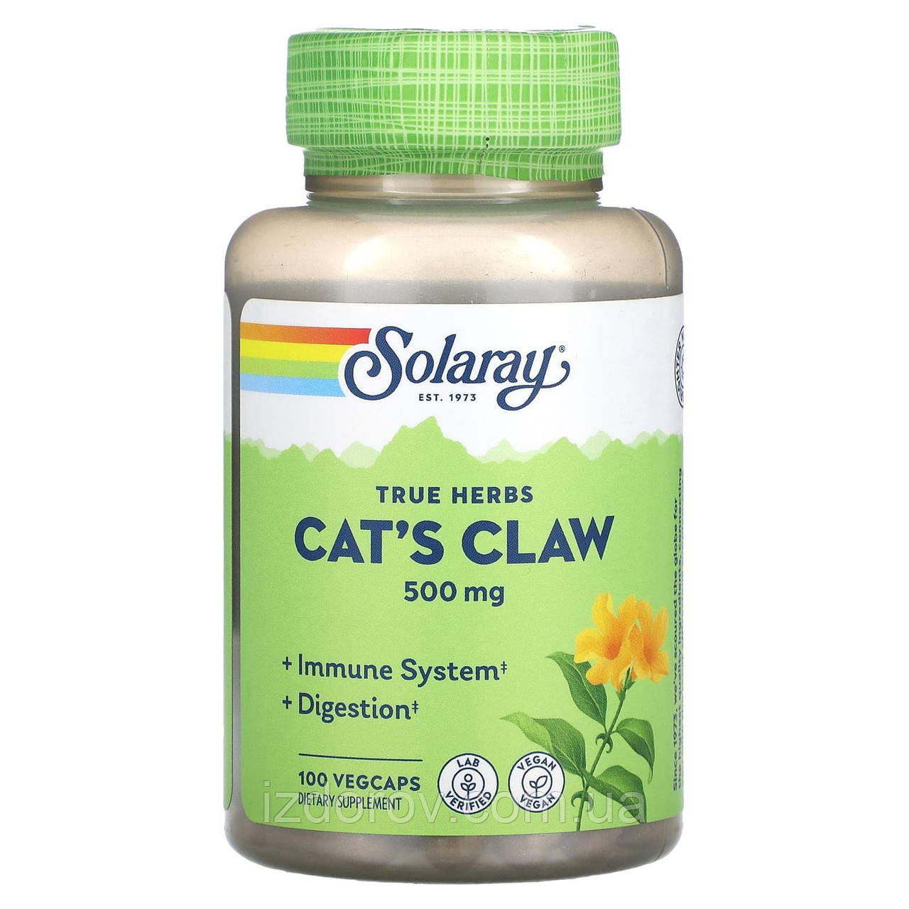 Кора Котячого кігтя 500 мг Solaray Cat's Claw для імунітету 100 вегетаріанських капсул