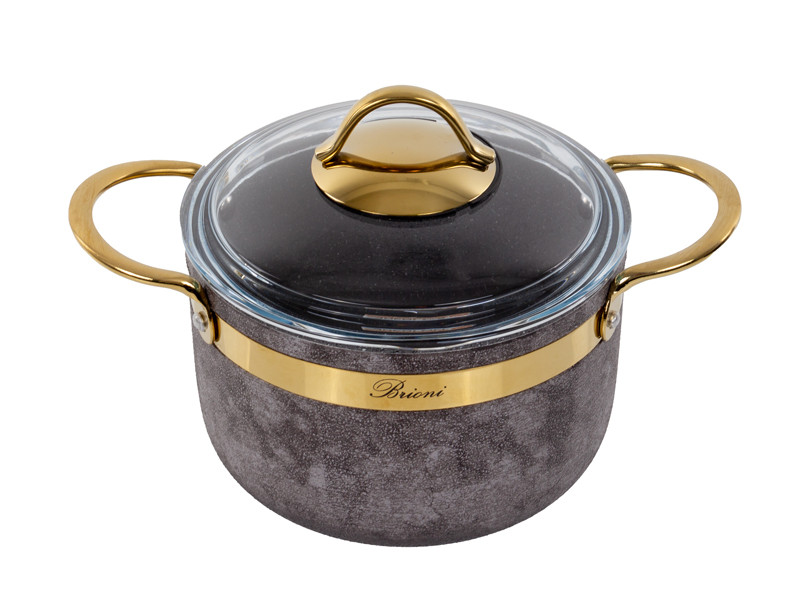 Каструля антипригарна зі скляною кришкою Brioni Royal Stone gold 18 см 2,5 л 3,5 мм завтовшки 1764-038 VE