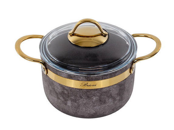Каструля антипригарна зі скляною кришкою Brioni Royal Stone gold 18 см 2,5 л 3,5 мм завтовшки 1764-038 VE, фото 1