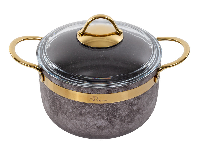 Каструля антипригарна зі скляною кришкою Brioni Royal Stone gold 20 см 3 л 3,5 мм завтовшки 1764-039 VE