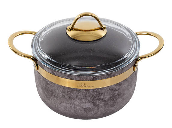 Каструля антипригарна зі скляною кришкою Brioni Royal Stone gold 20 см 3 л 3,5 мм завтовшки 1764-039 VE, фото 1