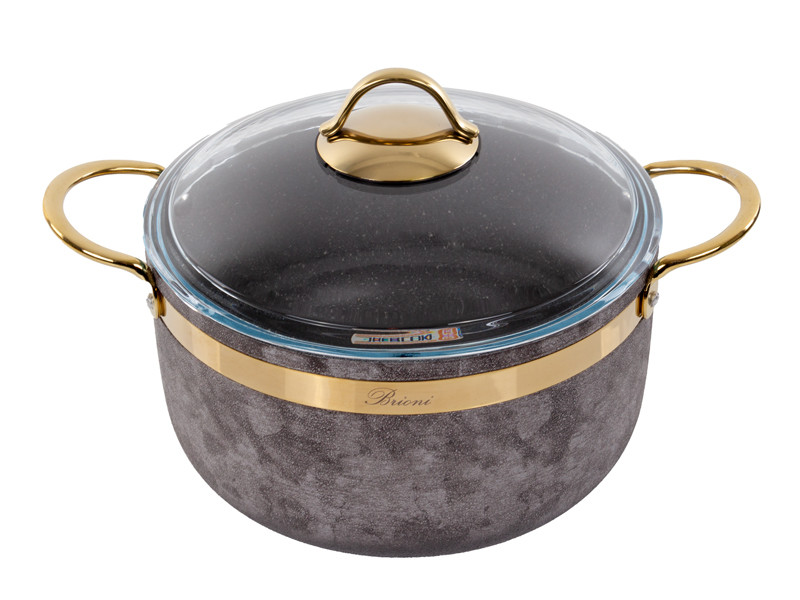 Каструля антипригарна зі скляною кришкою Brioni Royal Stone gold 24 см 5 л 3.5 мм завтовшки 1764-040 VE