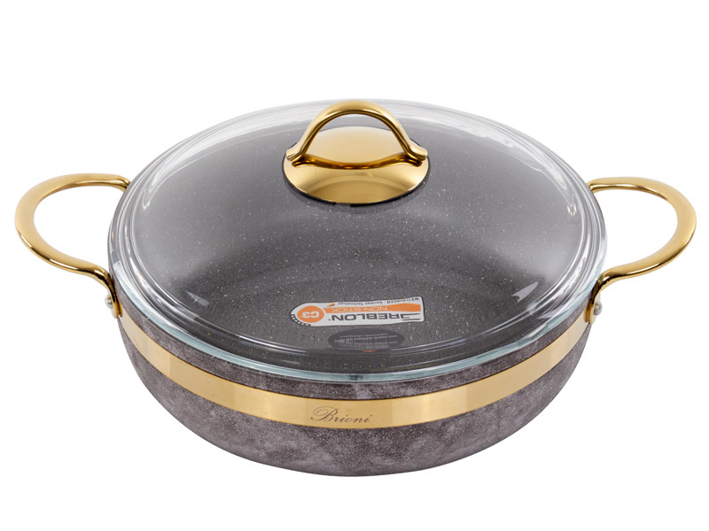 Стільник антипригарний зі скляною кришкою Brioni Royal Stone gold 26 см 2.8 л 3.5 мм товщиною 1764-043 VE