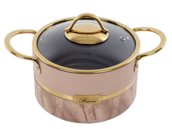 Каструля антипригарна зі скляною кришкою Brioni Selection Biege 18 см 2,1 л 3,5 мм завтовшки 1764-052 VE, фото 1