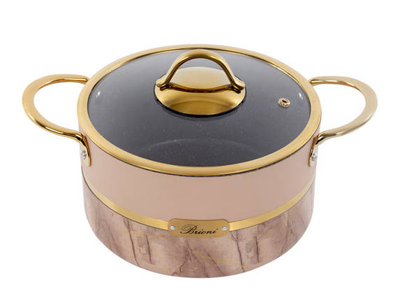 Каструля антипригарна зі скляною кришкою Brioni Selection Biege 20 см 2,7 л 3,5 мм завтовшки 1764-053 VE, фото 1