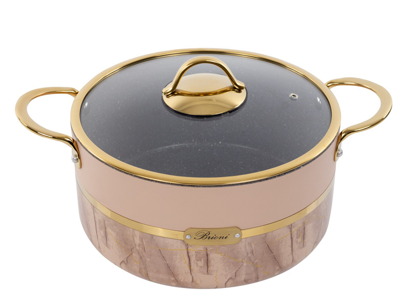 Каструля антипригарна зі скляною кришкою Brioni Selection Biege 24 см 4 л 3,5 мм завтовшки 1764-054 VE