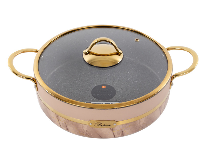 Стільник антипригарний зі скляною кришкою Brioni Selection Biege 26 см 2.5 л 3,5 мм товщиною 1764-054 VE