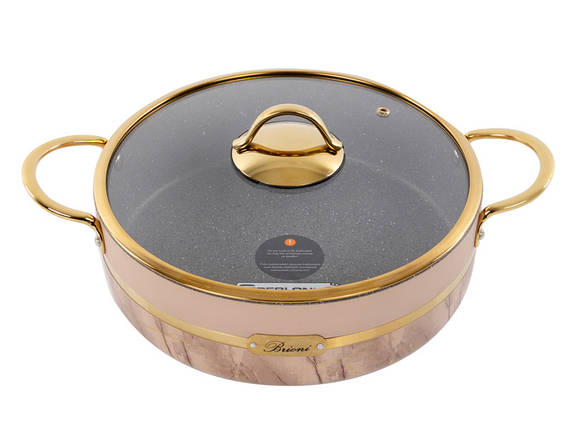 Стільник антипригарний зі скляною кришкою Brioni Selection Biege 26 см 2.5 л 3,5 мм товщиною 1764-054 VE, фото 1