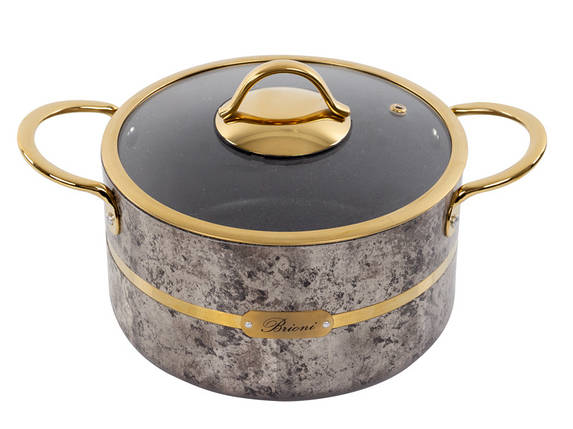 Каструля антипригарна зі скляною кришкою Brioni Selection Cream 20 см 2,7 л 3,5 мм завтовшки 1764-060 VE, фото 1