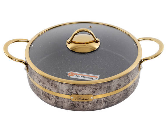 Стільник антипригарний зі скляною кришкою Brioni Selection Cream 26 см 4 л 3,5 мм товщиною 1764-064 VE, фото 1